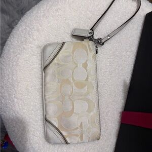 Coach Ivory and Taupe Signature Wristlet